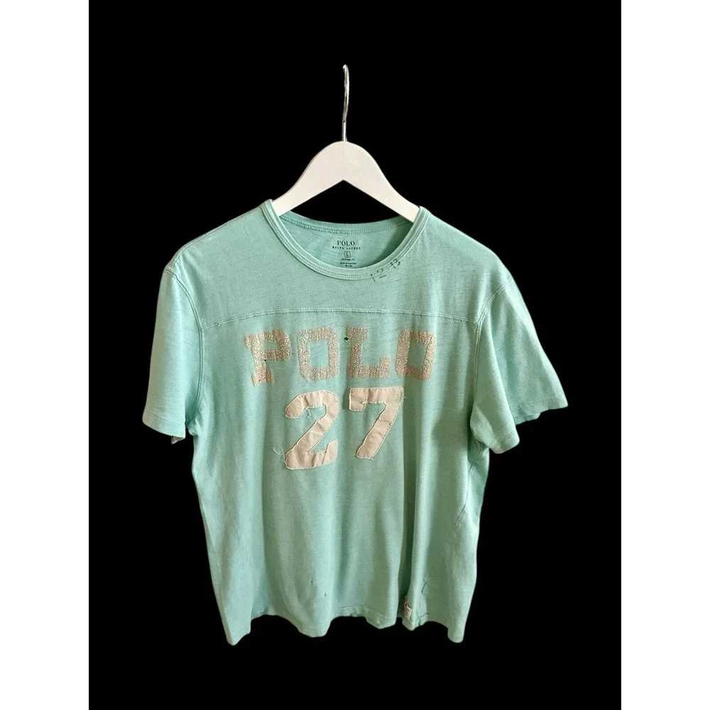 Vintage Ralph Lauren Polo Rugby Tshirt Sz Large Number‎ Varsity RLYC Distressed
